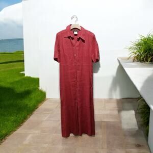 Harve Benard Button-Front Maxi Shirt Dress in Brick Red